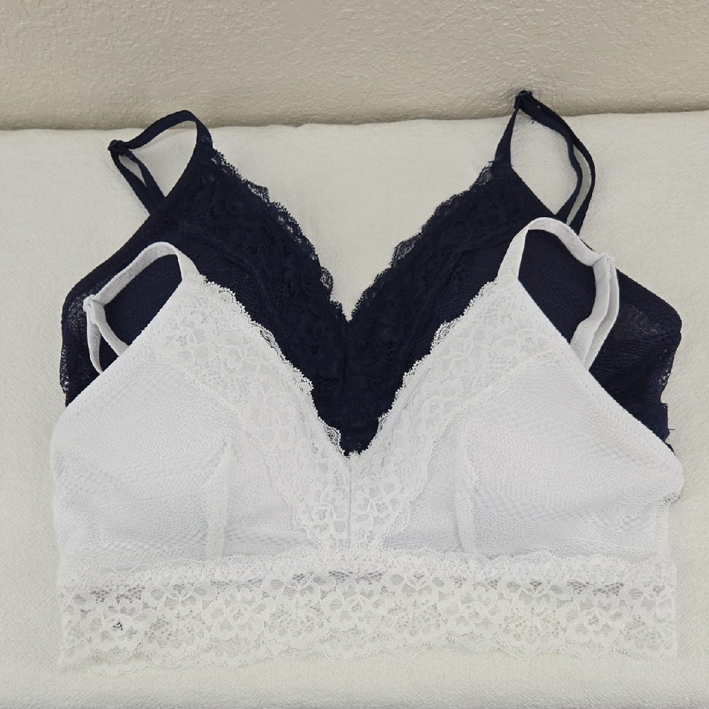 Nautica Navy Blue and White Lace Bralette Duo